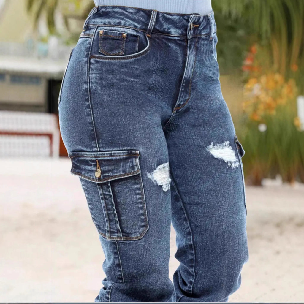 Pantalones vaqueros de mujer estilo streetwear con bolsillos