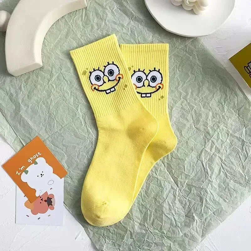 5 pares de medias de algodón de anime Bob Esponja para niño y niña