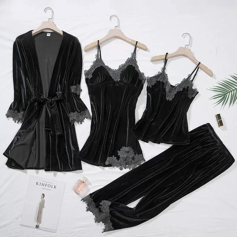 Conjunto de pijama de terciopelo de 4 piezas