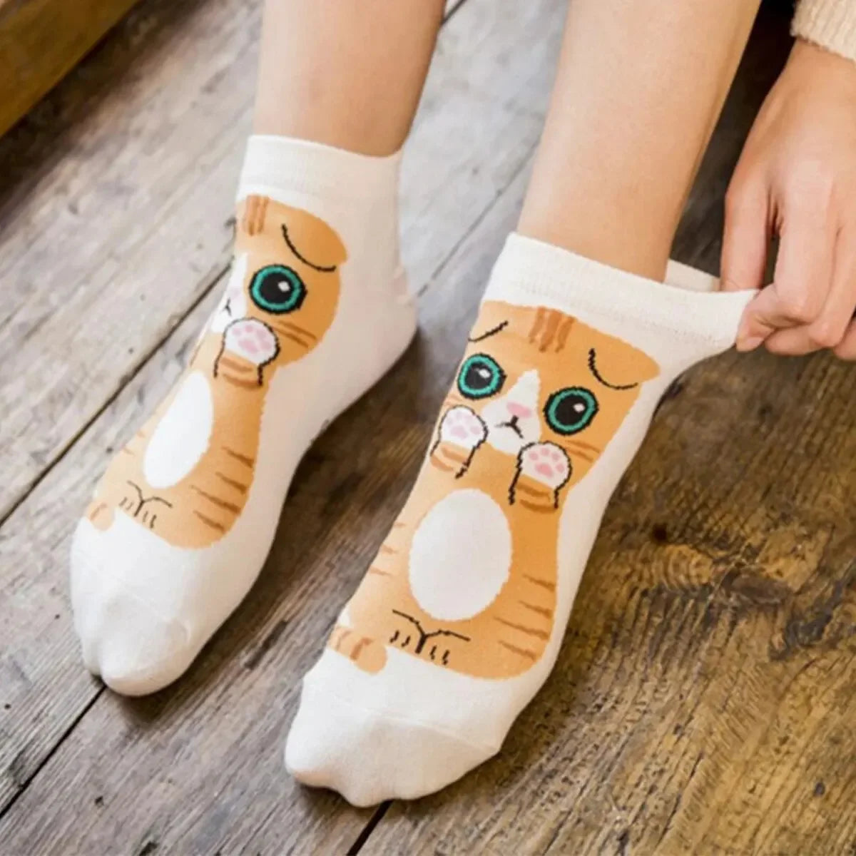 5/10 pares/set medias soquetes de mujer con estampado de gato