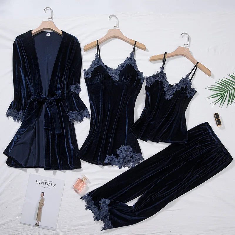 Conjunto de pijama de terciopelo de 4 piezas