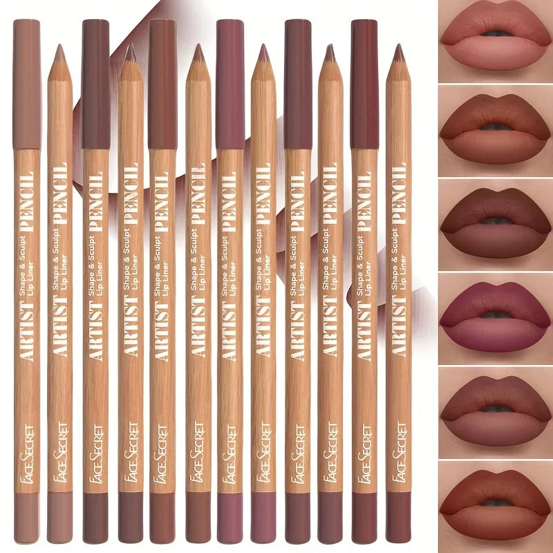 Set de 6 delineadores de labios nude, lápiz labial mate aterciopelado de larga duracion
