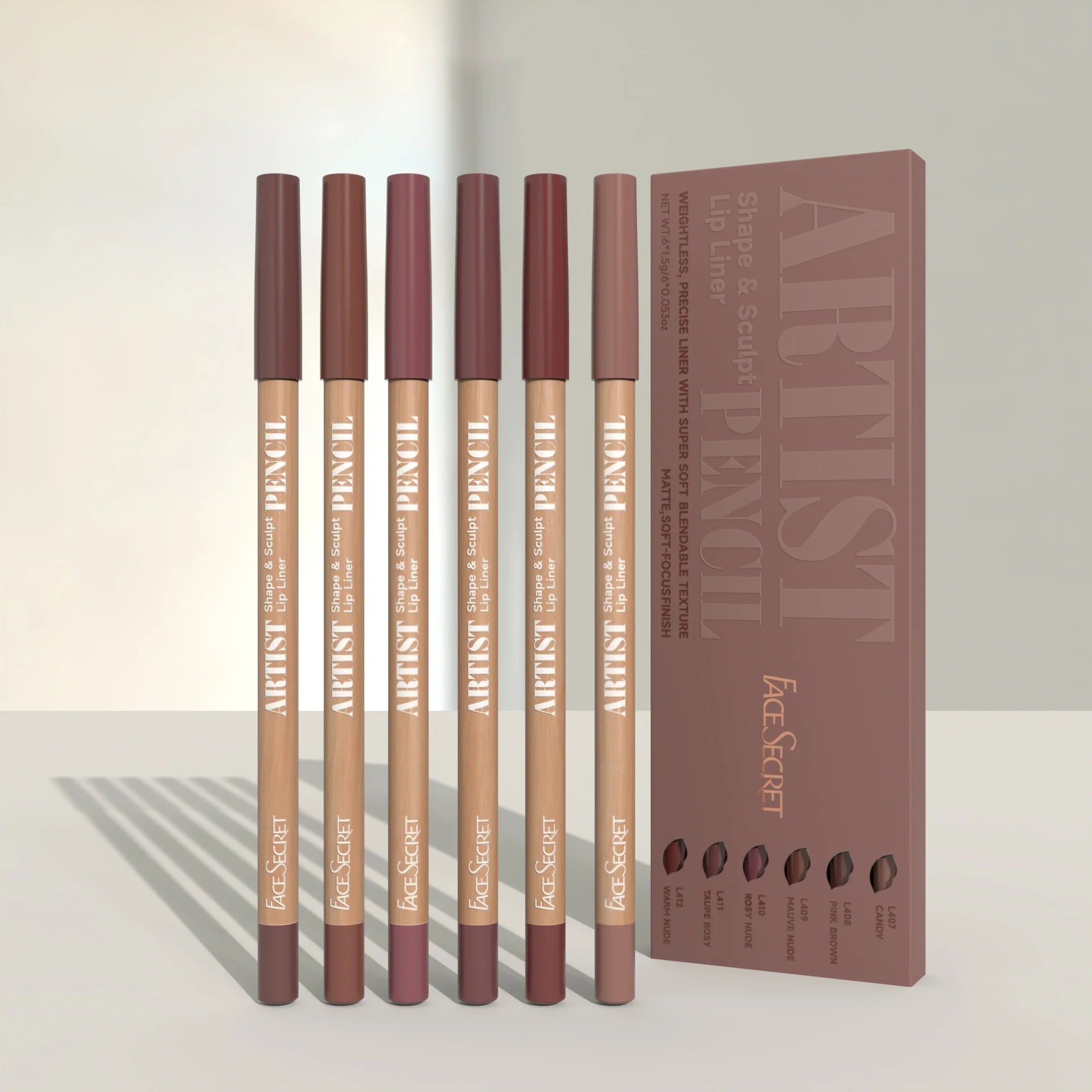 Set de 6 delineadores de labios nude, lápiz labial mate aterciopelado de larga duracion