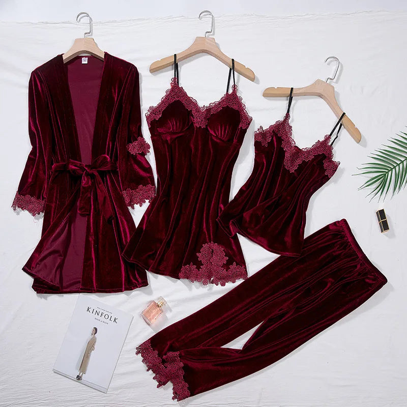 Conjunto de pijama de terciopelo de 4 piezas
