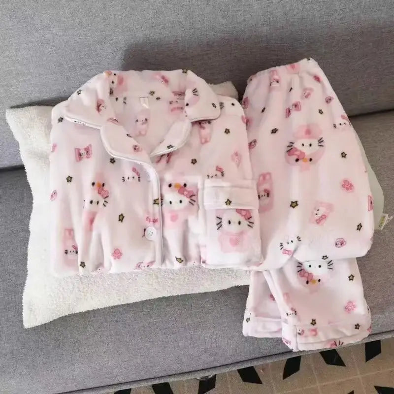 Pijama Hello Kitty de franela para mujer, otoño/invierno .