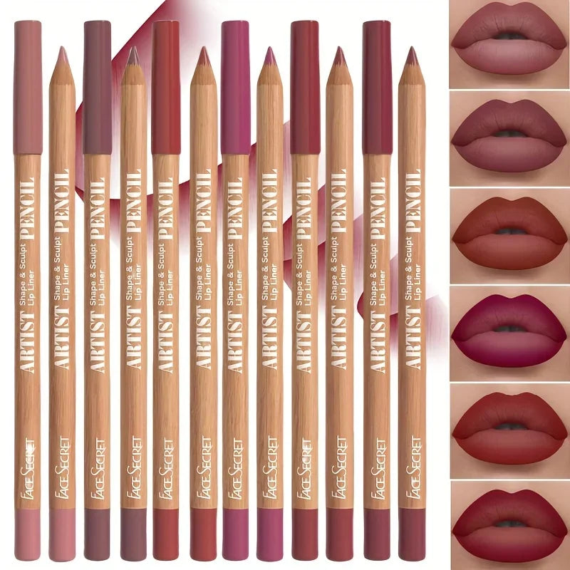 Set de 6 delineadores de labios nude, lápiz labial mate aterciopelado de larga duracion