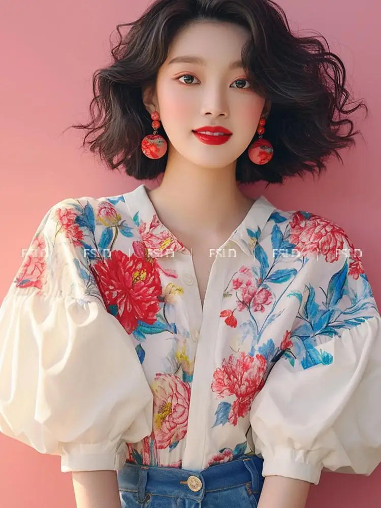 Camisa francesa con estampado floral