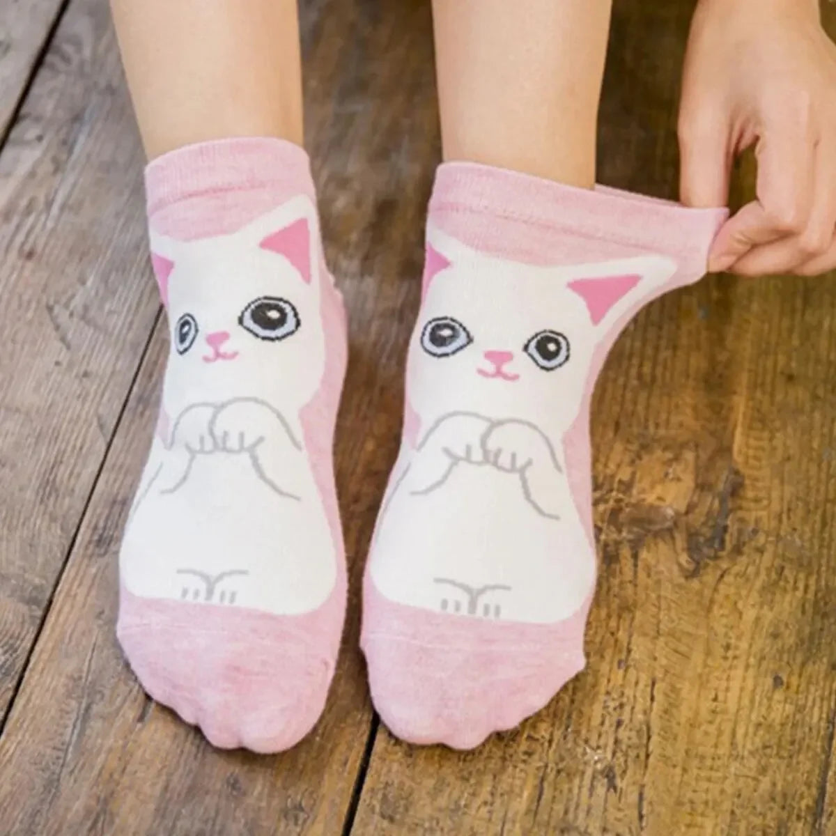5/10 pares/set medias soquetes de mujer con estampado de gato