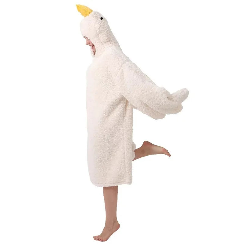 Bata con capucha de forro polar coral grueso, camisón de ganso grande