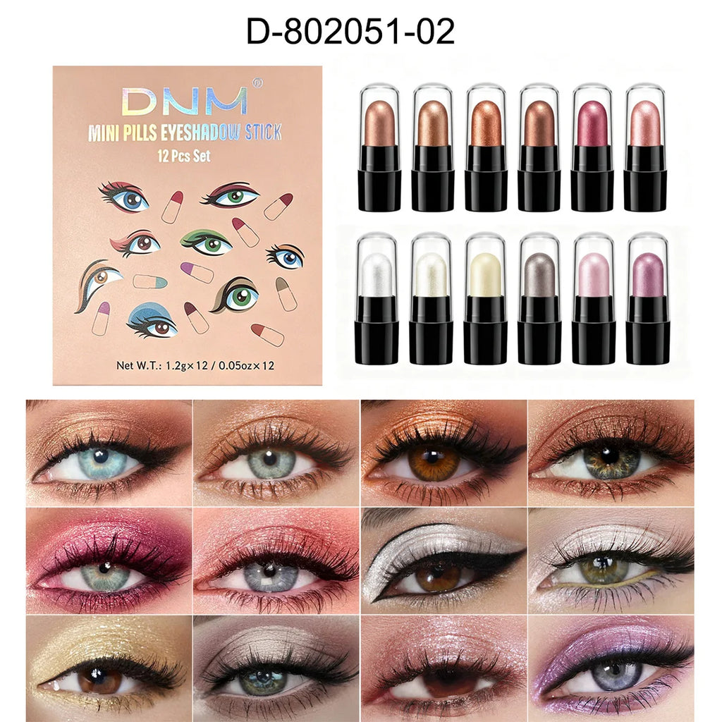 Set de maquillaje DNM de 12 colores, cápsula de sombra de ojos en barra