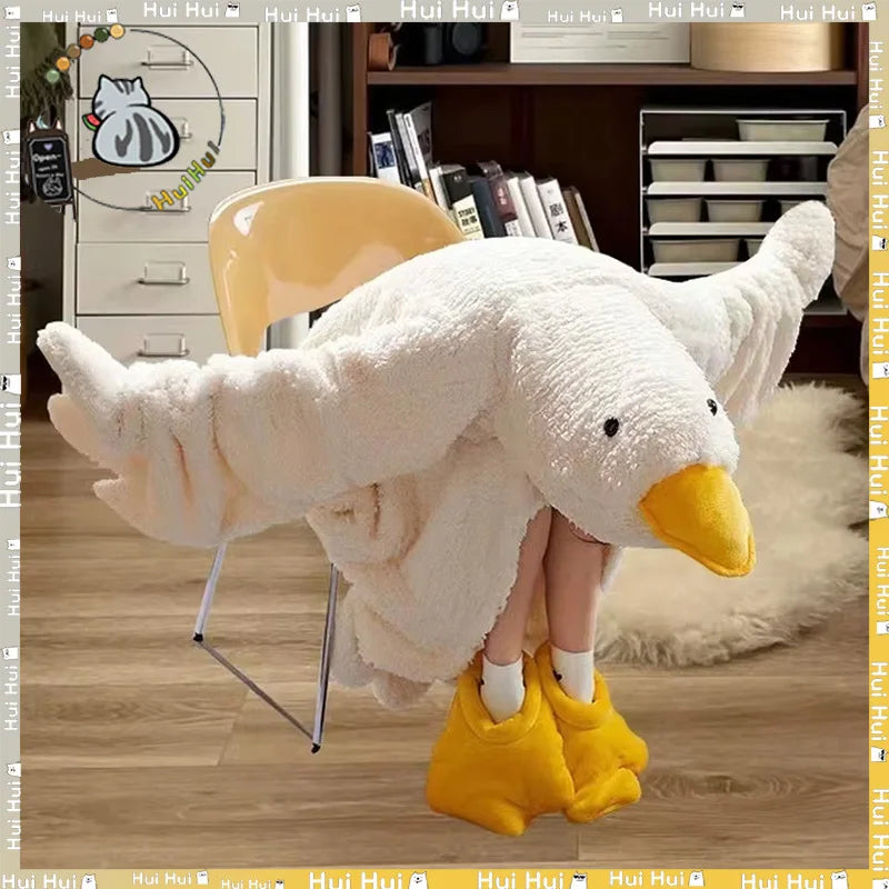 Bata con capucha de forro polar coral grueso, camisón de ganso grande