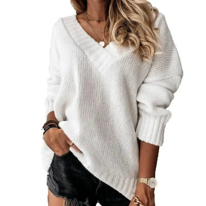 Sweater de punto de manga larga con cuello en V