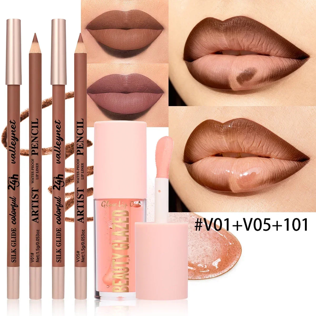 Set de 3 piezas: delineador de labios mate aterciopelado y aceite labial
