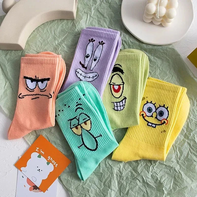 5 pares de medias de algodón de anime Bob Esponja para niño y niña