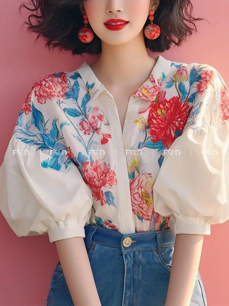 Camisa francesa con estampado floral