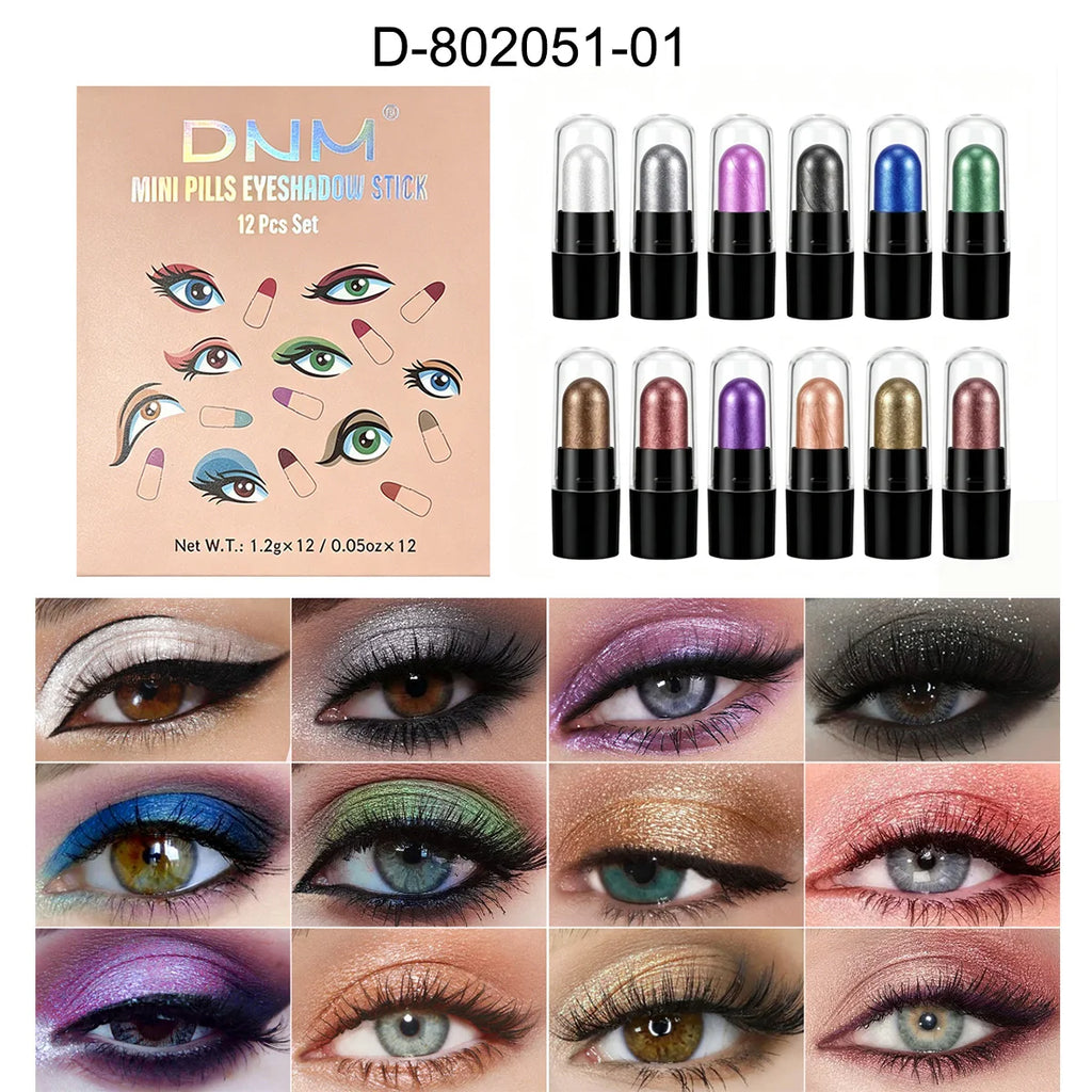 Set de maquillaje DNM de 12 colores, cápsula de sombra de ojos en barra