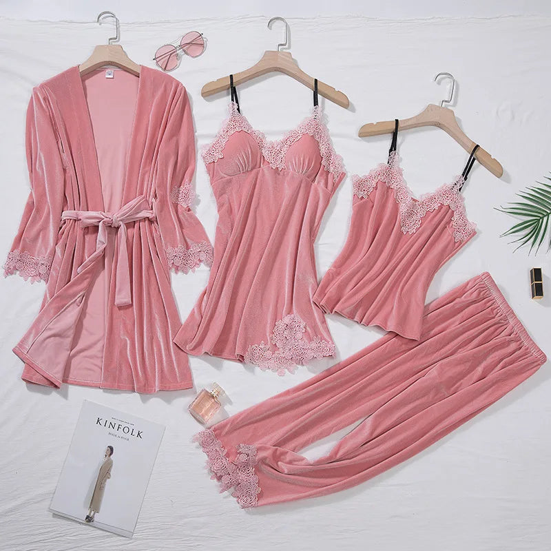 Conjunto de pijama de terciopelo de 4 piezas