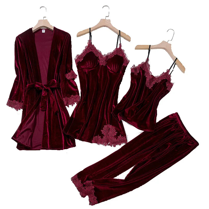 Conjunto de pijama de terciopelo de 4 piezas