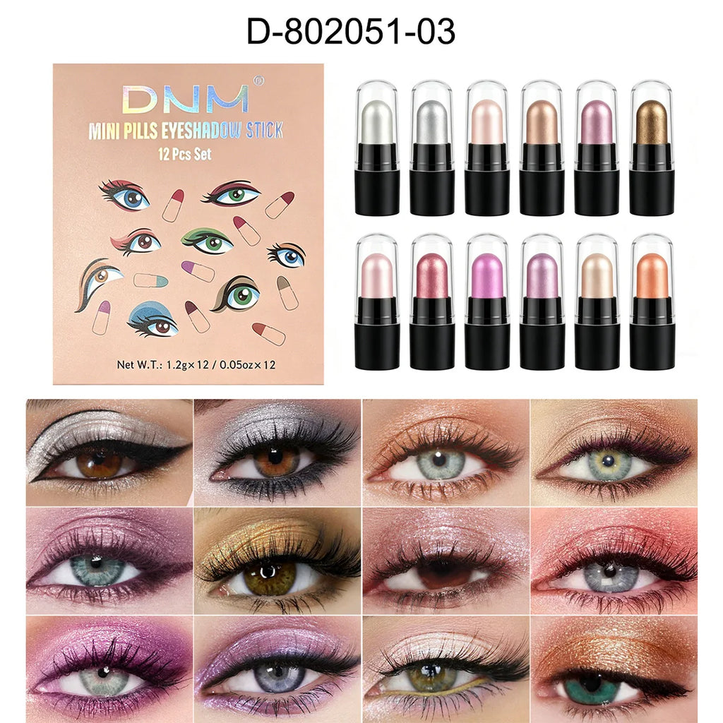 Set de maquillaje DNM de 12 colores, cápsula de sombra de ojos en barra