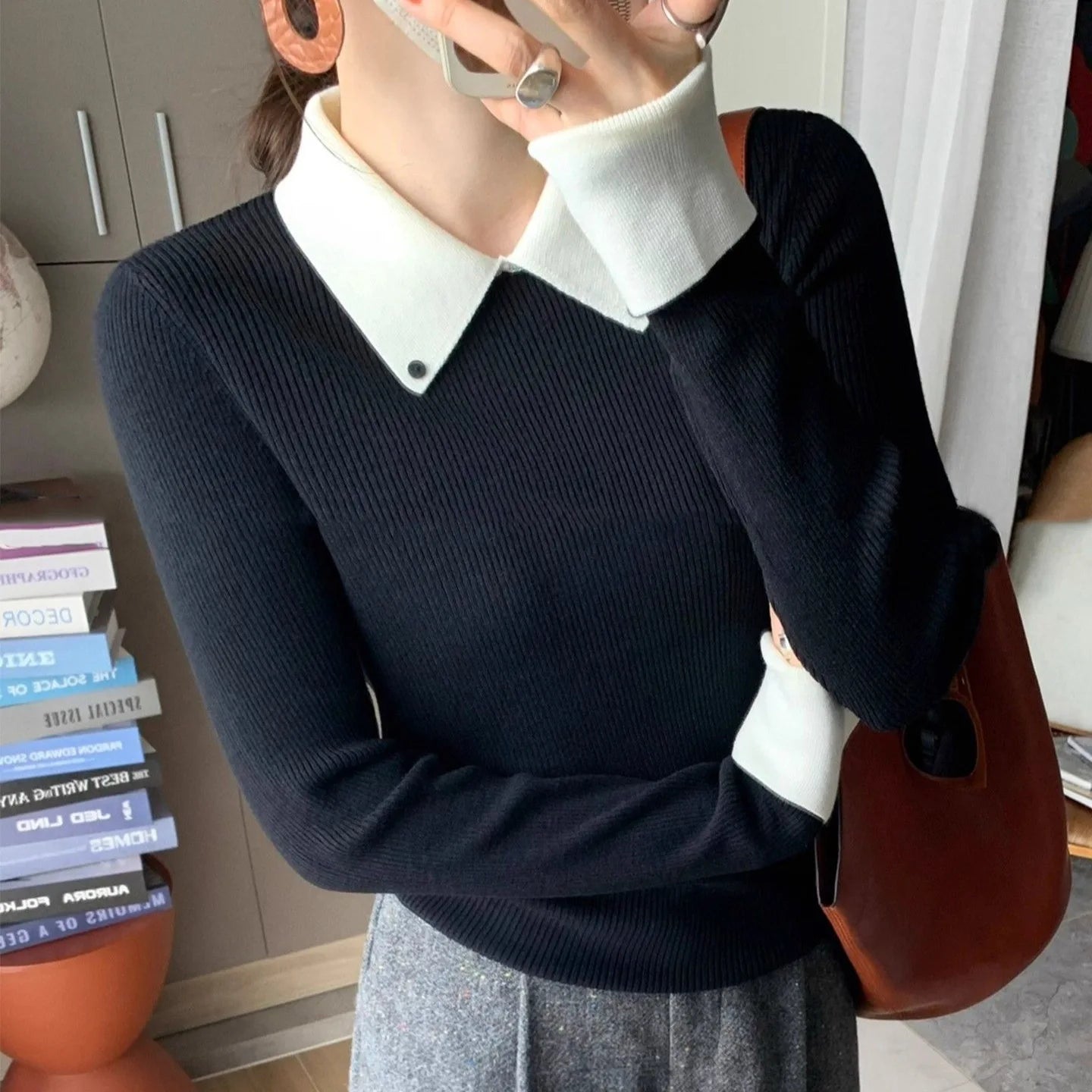 Sweater de mujer con cuello polo