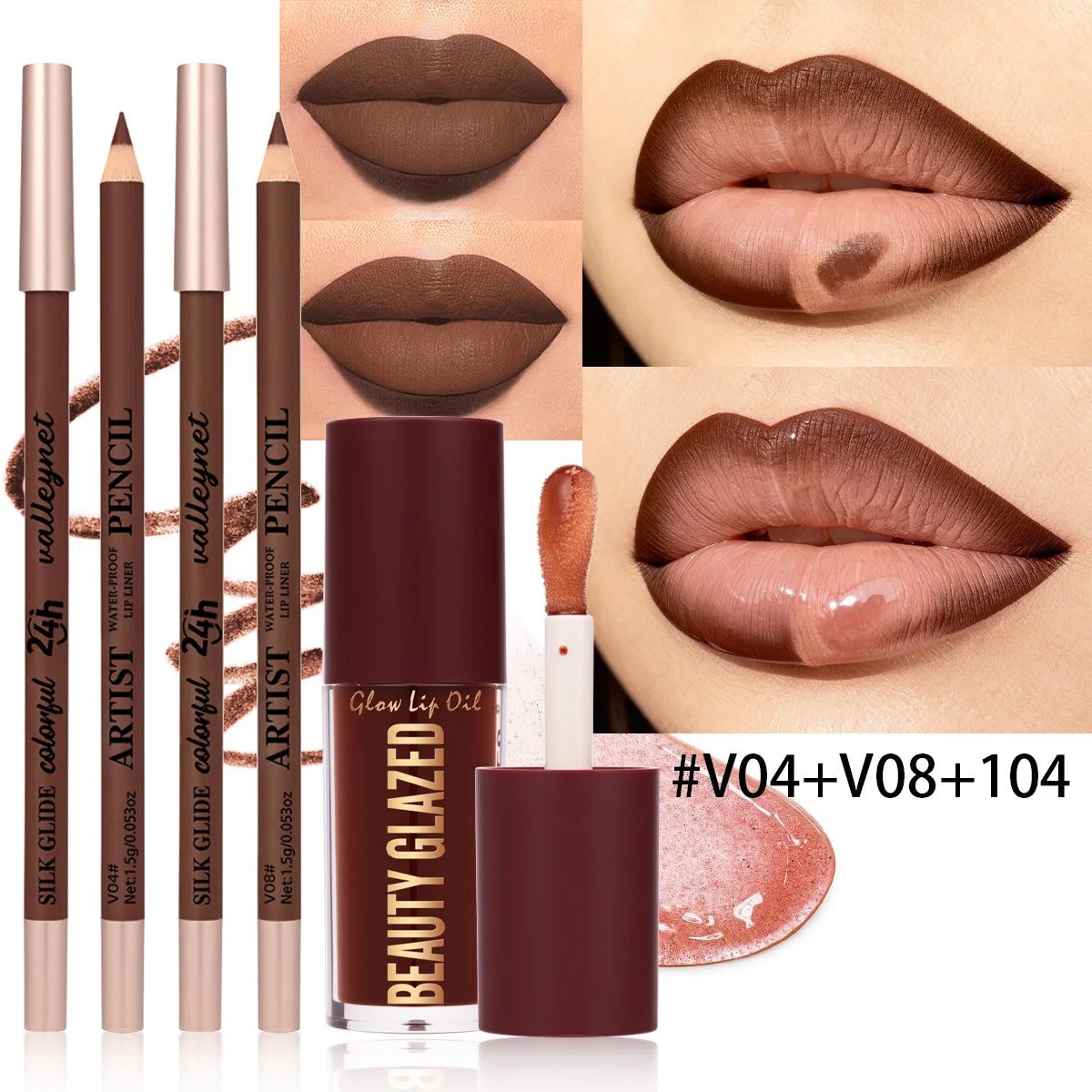 Set de 3 piezas: delineador de labios mate aterciopelado y aceite labial