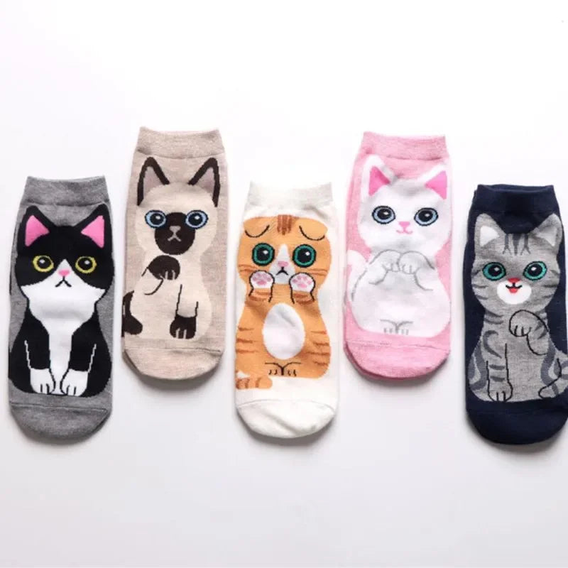 5/10 pares/set medias soquetes de mujer con estampado de gato