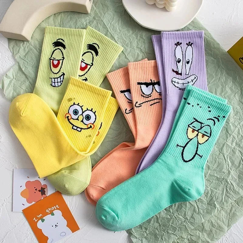 5 pares de medias de algodón de anime Bob Esponja para niño y niña