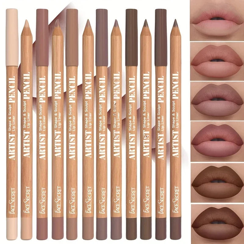 Set de 6 delineadores de labios nude, lápiz labial mate aterciopelado de larga duracion