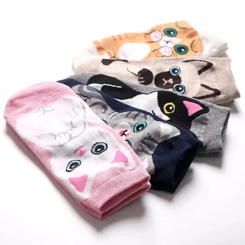 5/10 pares/set medias soquetes de mujer con estampado de gato