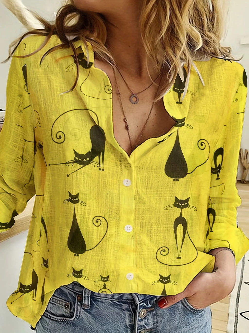 Women's Shirt Fashion Clashing Color Patchwork Shirt Top Temperament Sense Long Sleeve Cat Shirt 2023 Autumn Brand Design Shirt