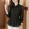 Blusa elegante de gasa con estampado floral y mangas largas