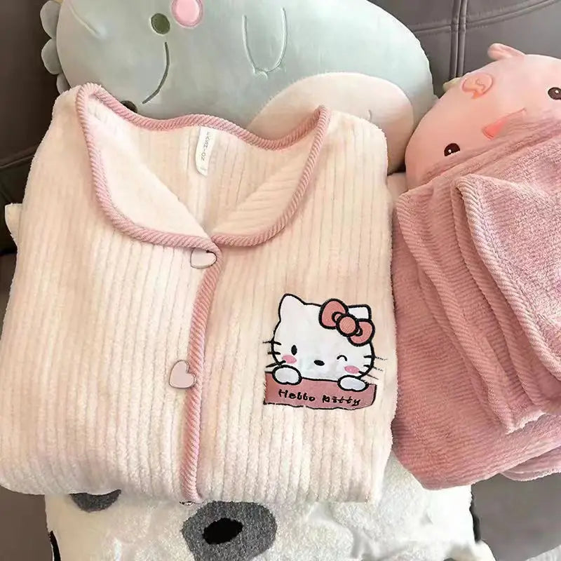 Pijama Hello Kitty de franela para mujer, otoño/invierno .