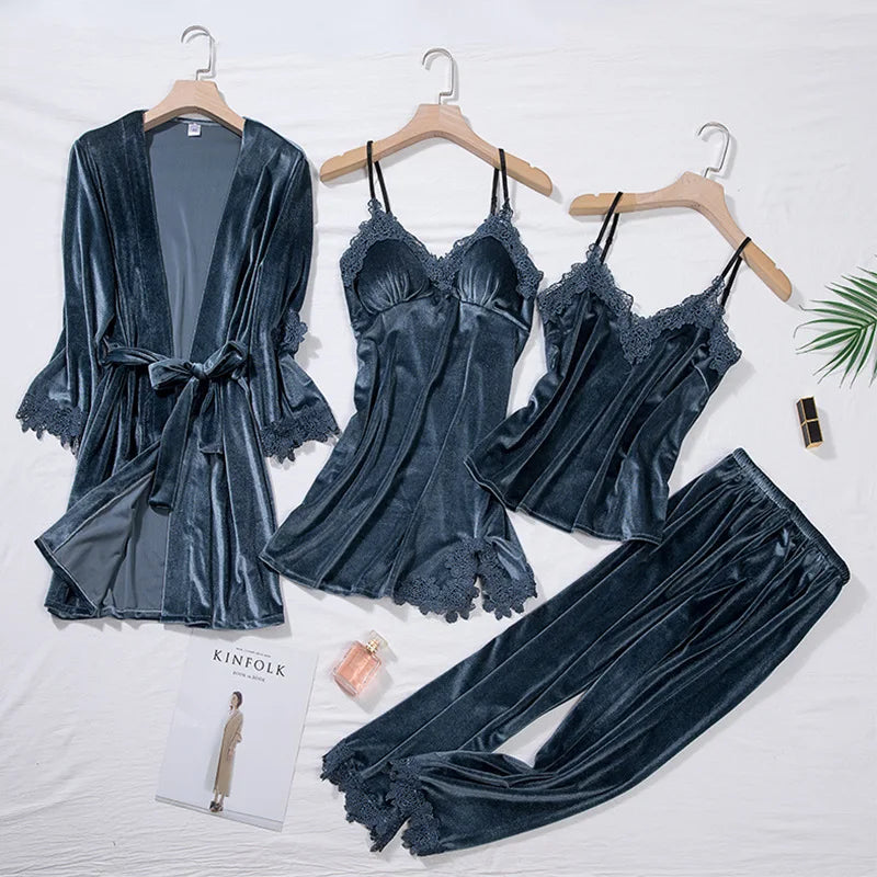 Conjunto de pijama de terciopelo de 4 piezas