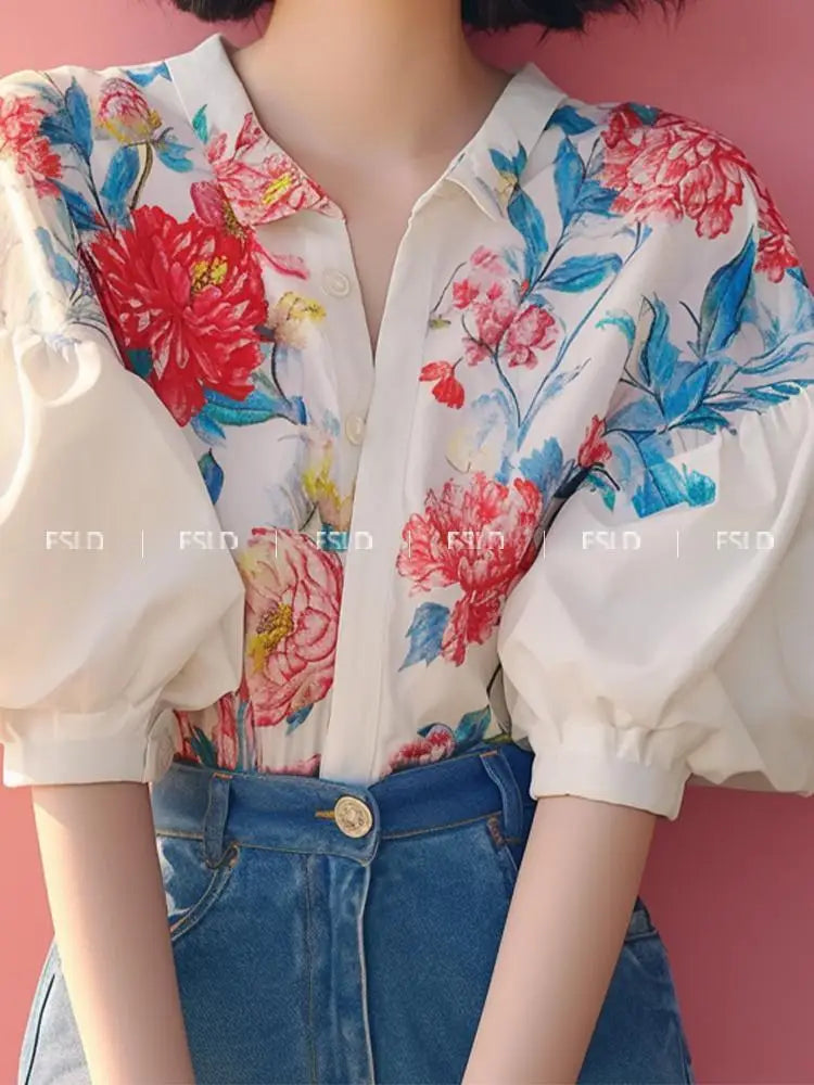 Camisa francesa con estampado floral