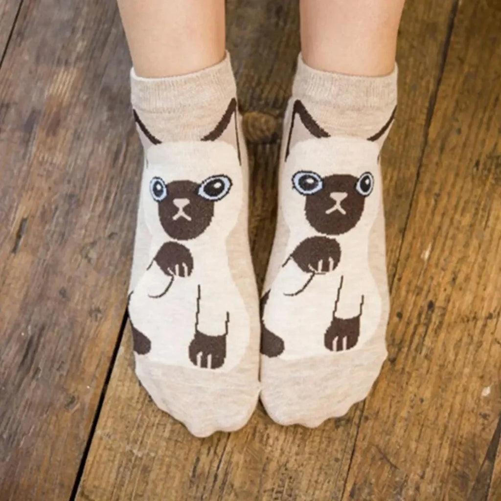 5/10 pares/set medias soquetes de mujer con estampado de gato
