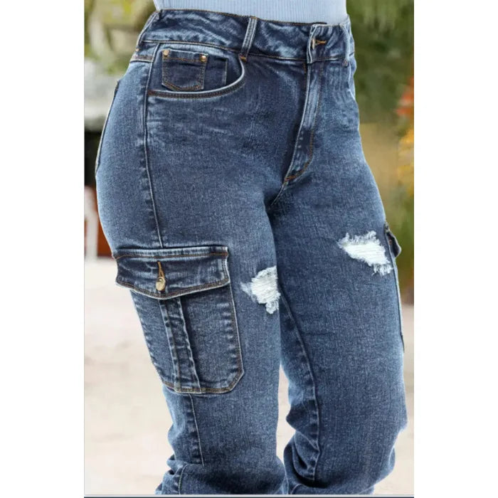 Pantalones vaqueros de mujer estilo streetwear con bolsillos