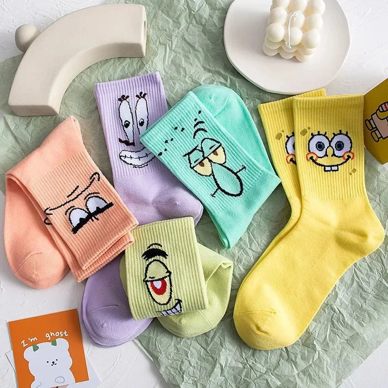 5 pares de medias de algodón de anime Bob Esponja para niño y niña